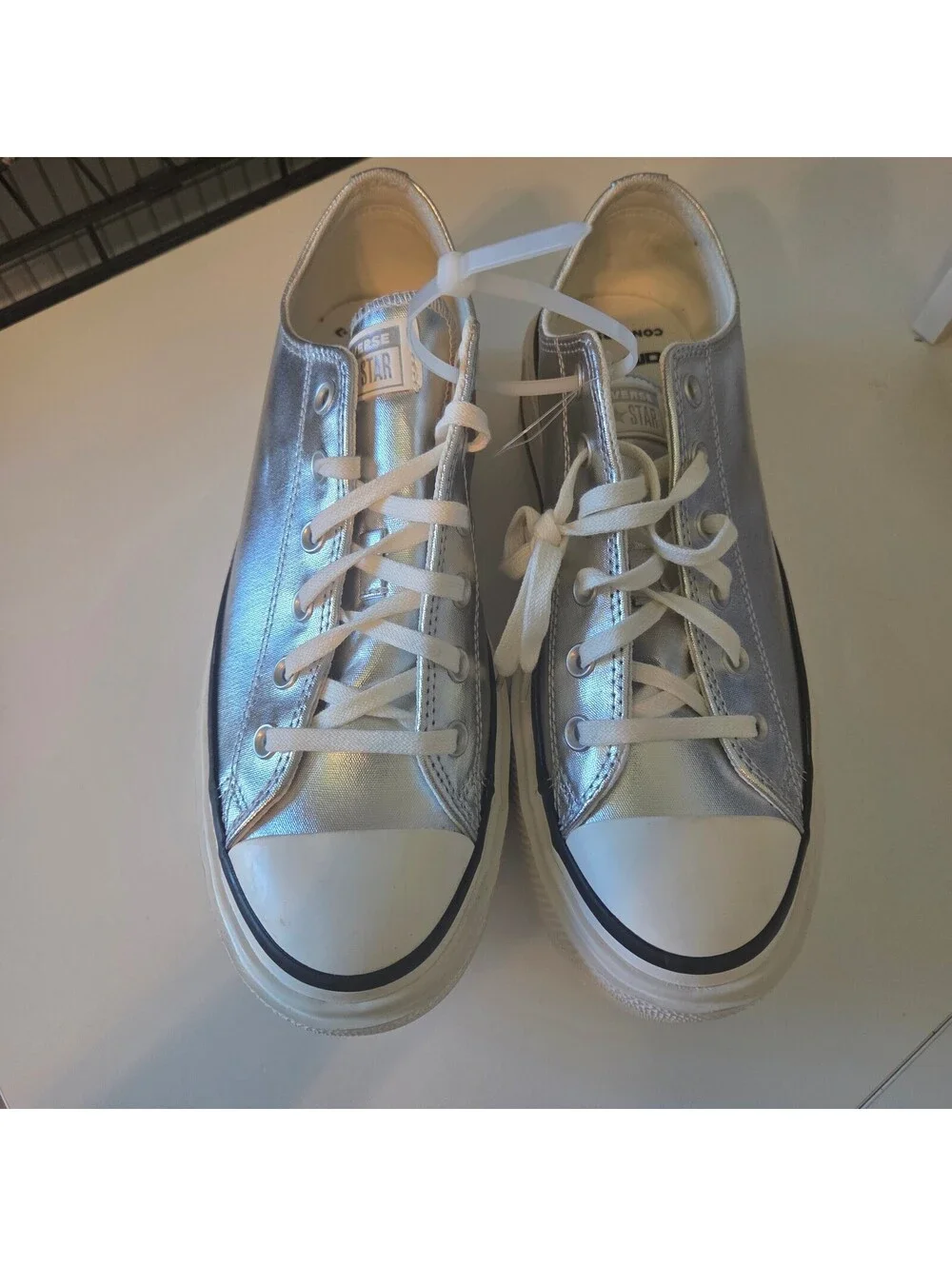 Converse All Star Platform Low Top Sneakers Silver Metallic Size 9